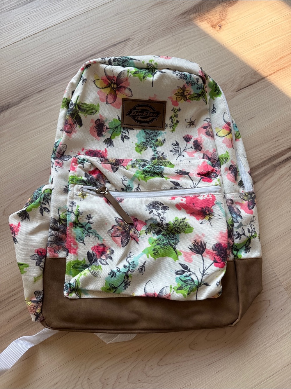 Dickies Floral Cream Backpack with Brown Base and Multicolor Flowers